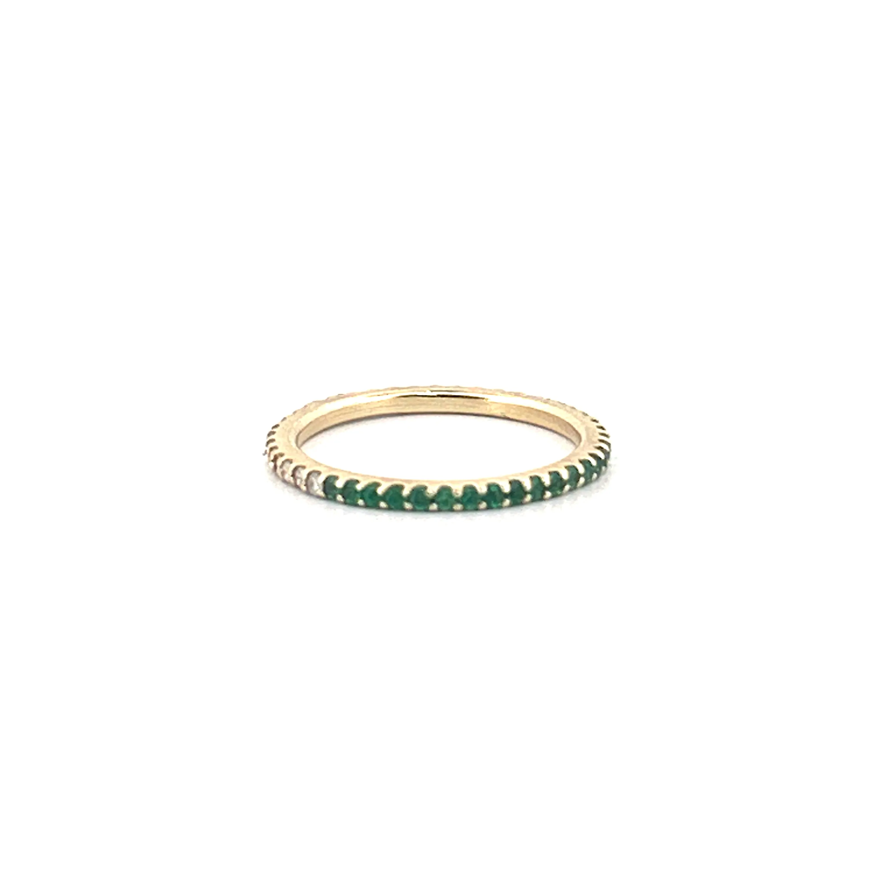 14K Gold 1MM Diamond and Emerald Eternity Band