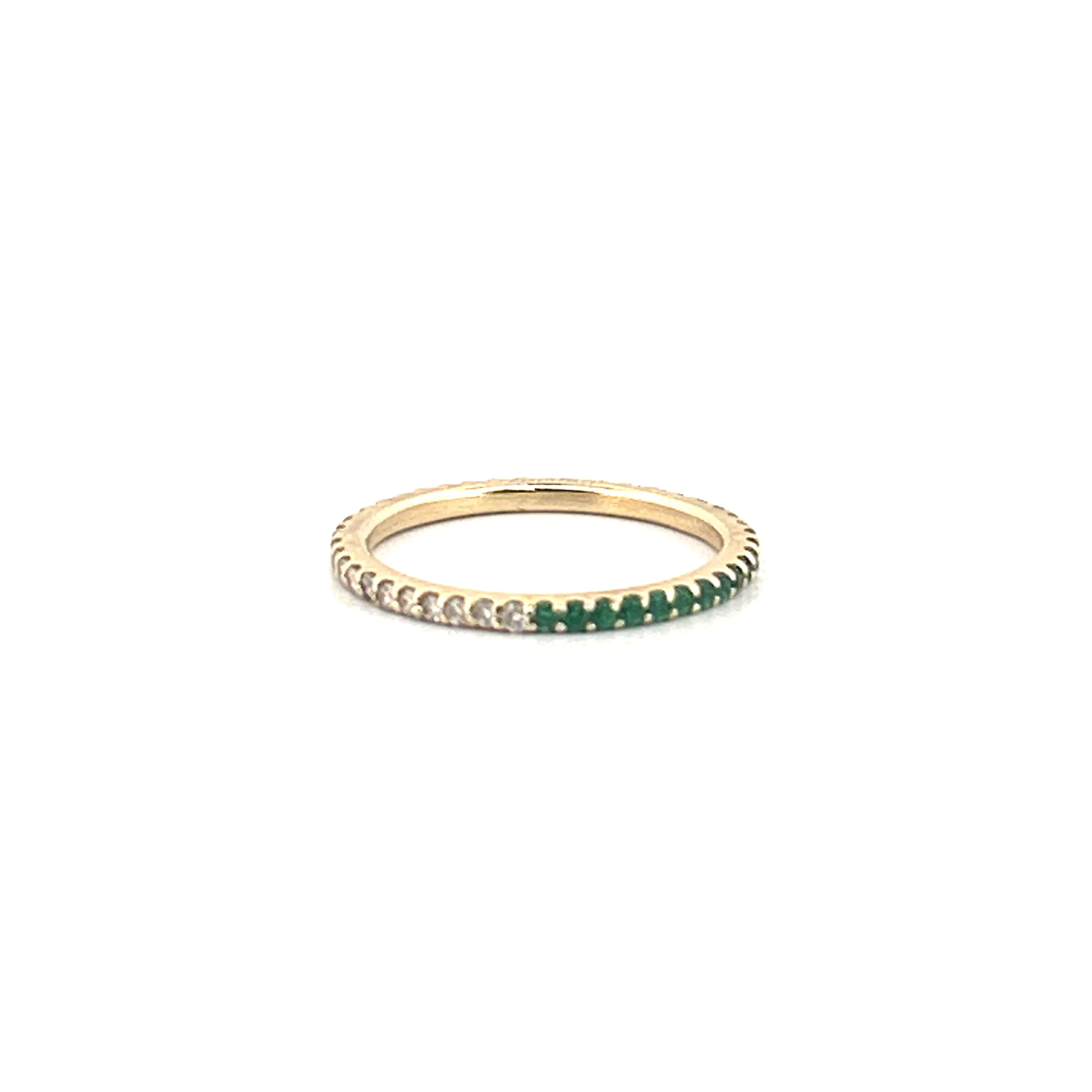 14K Gold 1MM Diamond and Emerald Eternity Band