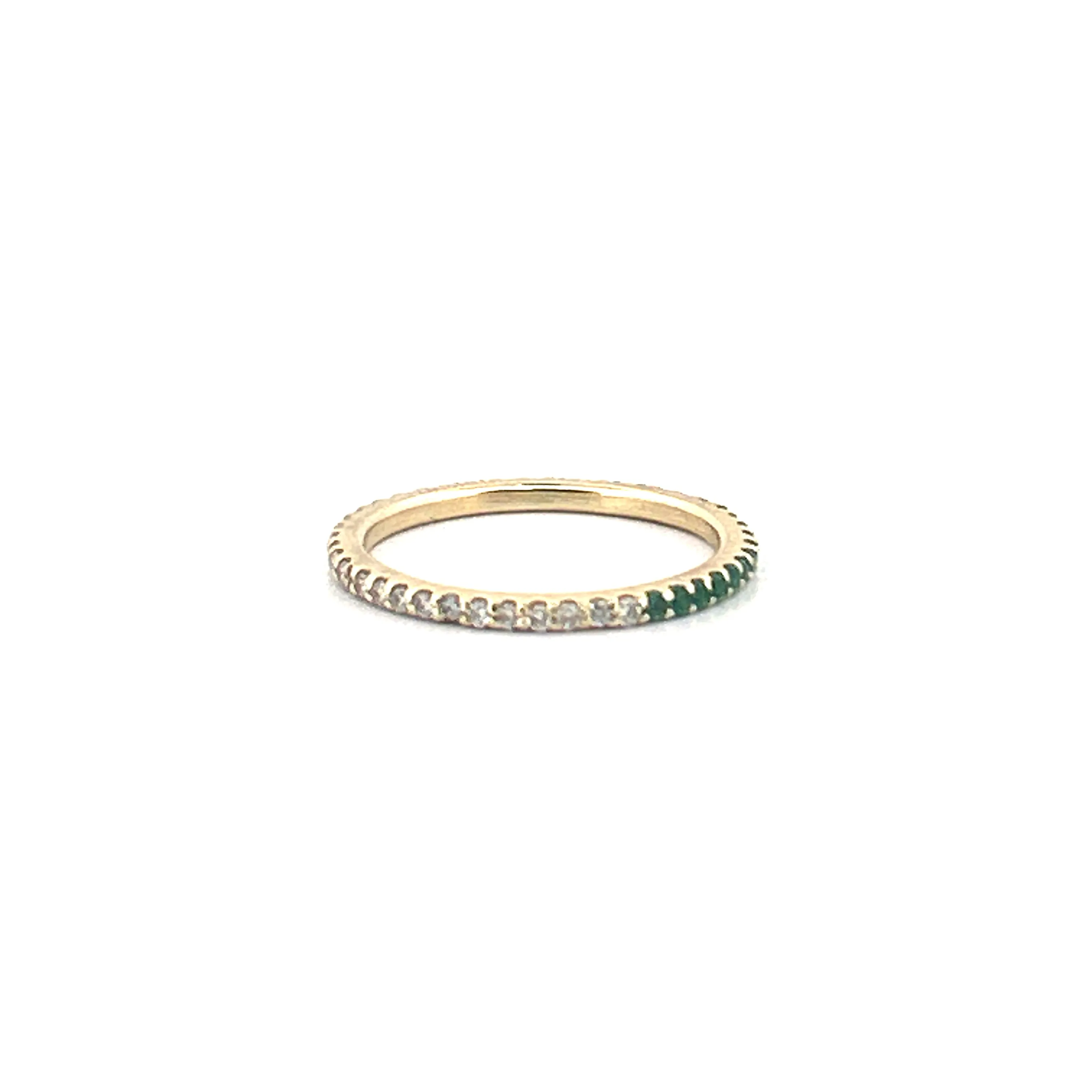 14K Gold 1MM Diamond and Emerald Eternity Band