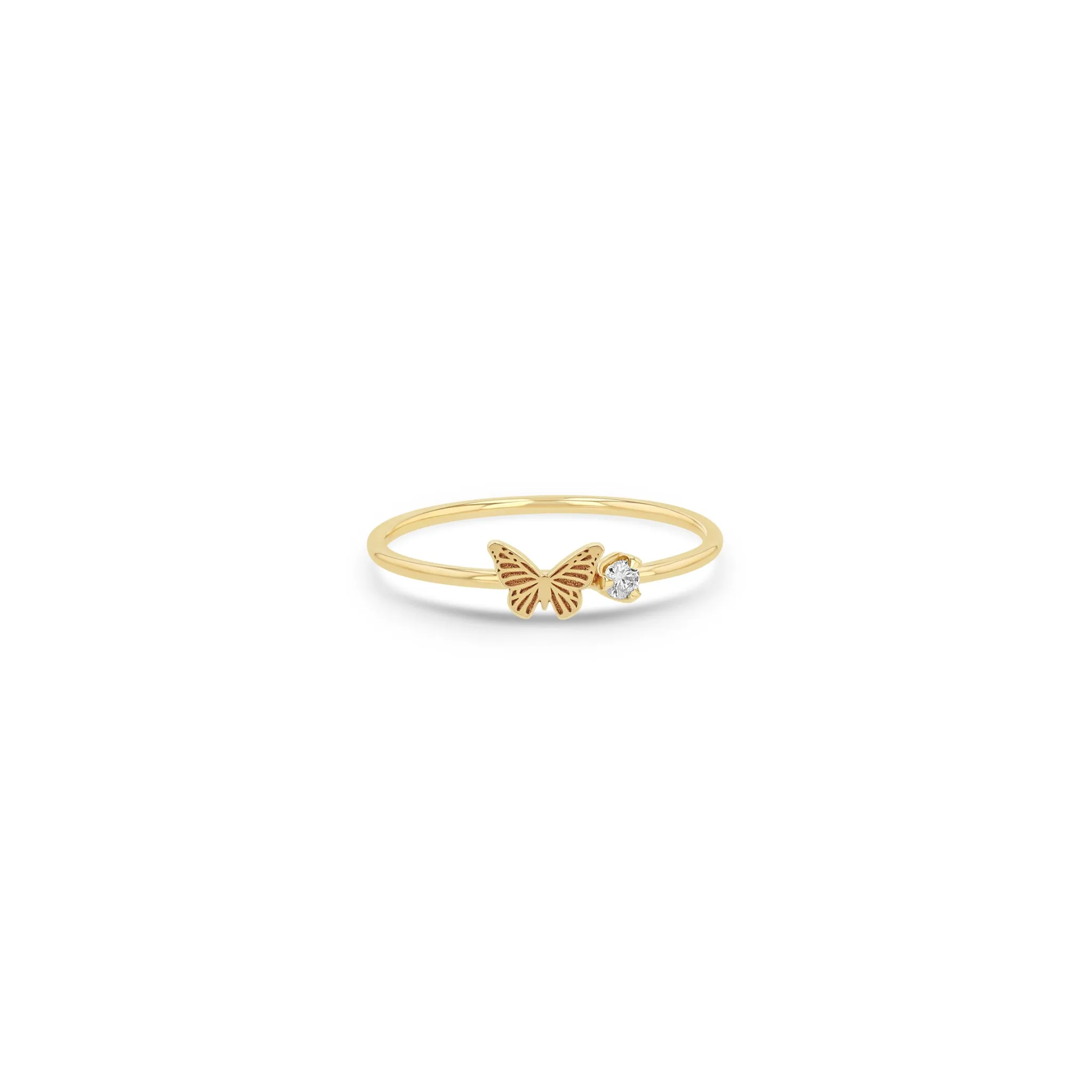 14k Itty Bitty Butterfly & Prong Diamond Ring