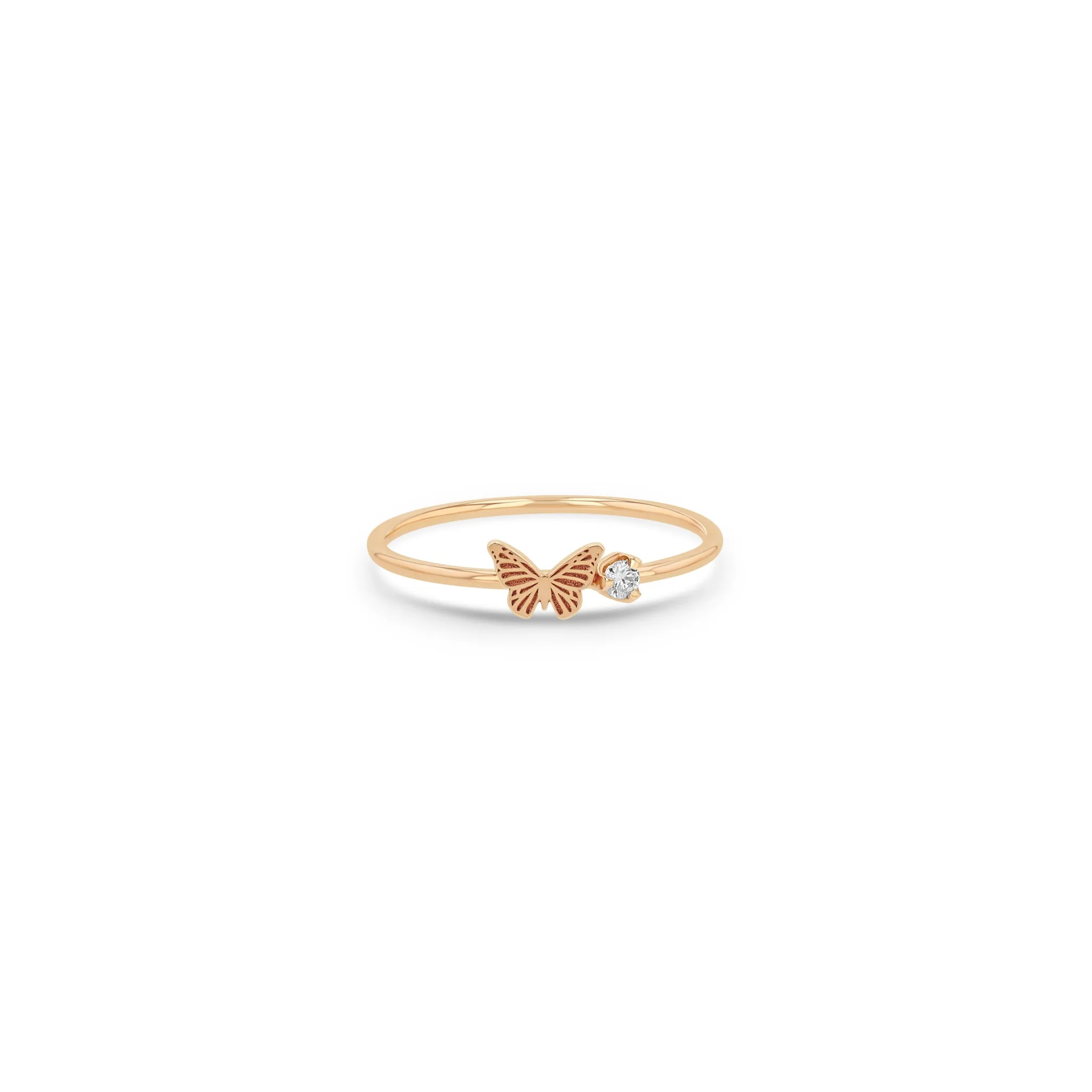 14k Itty Bitty Butterfly & Prong Diamond Ring