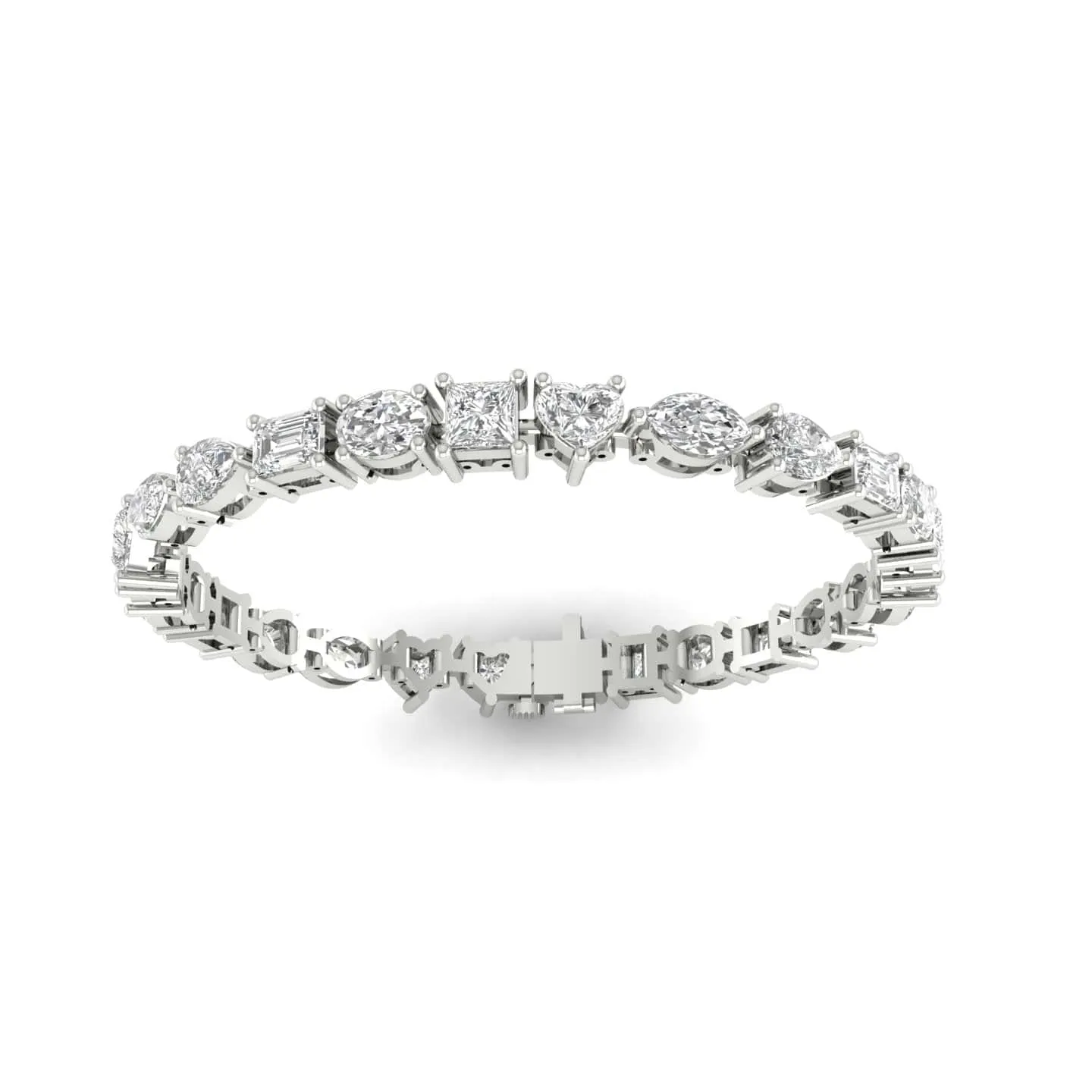 14K or 18K Gold and multi-shape Diamond 12.5 ct Tennis Bracelet, Lab Grown