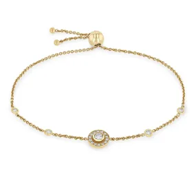 14k Round Diamond Halo Bolo Bracelet with Floating Diamond Stations