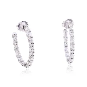 14K WHITE GOLD INSIDE OUT OVAL DIAMOND HOOP EARRINGS - 2.46CTW