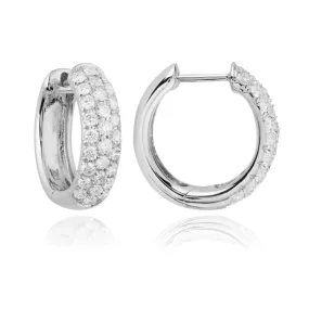 14K WHITE GOLD PAVE DIAMOND 16MM HINGED HOOP EARRINGS