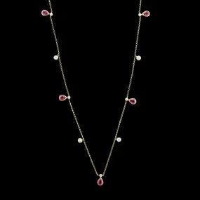 14K Yellow Gold Estate Ruby and Diamond Necklace.