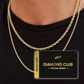 4mm and 2mm Rope Chain Bundle in Yellow Gold with Diamond Club Card