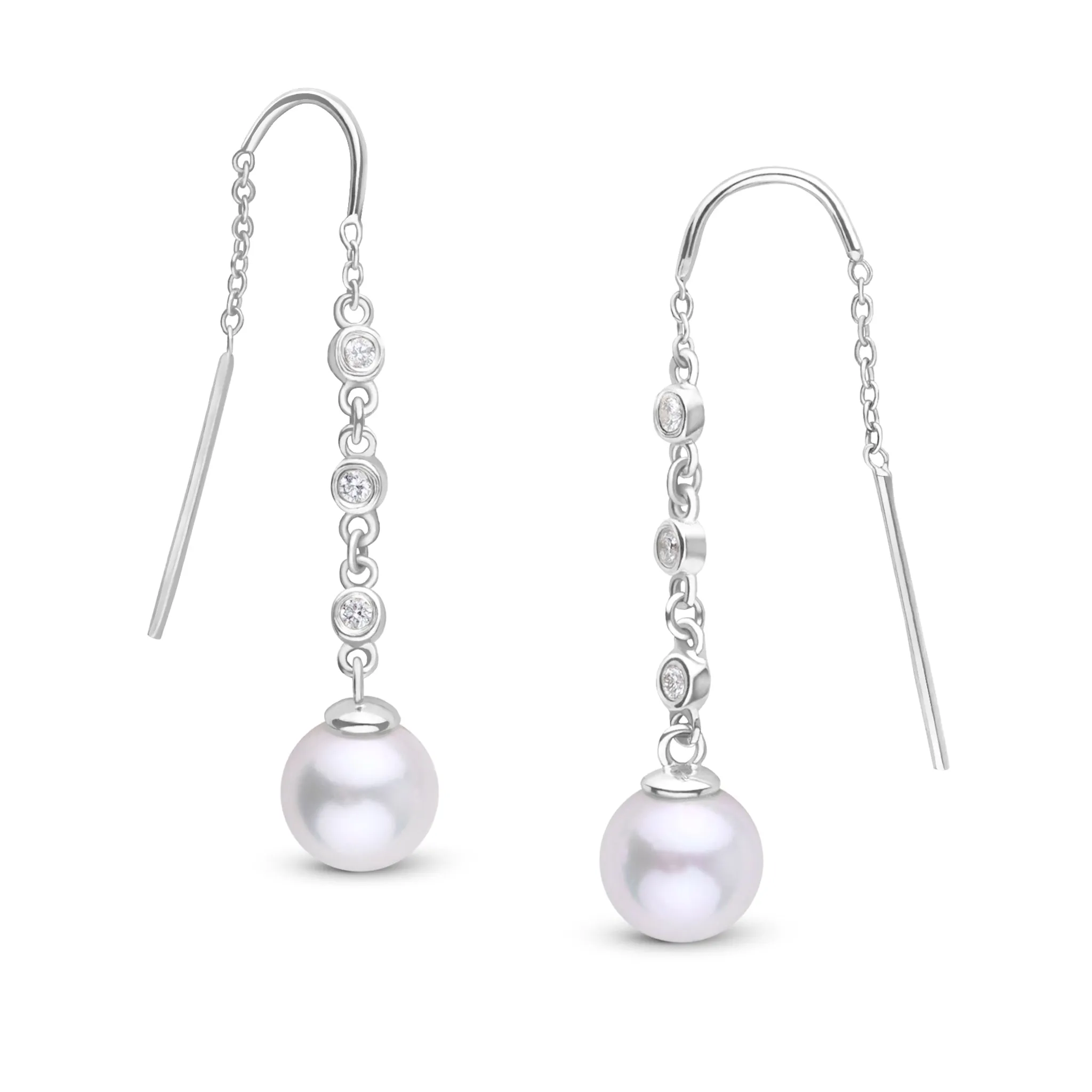 7.5-8.0 mm Akoya Pearl and Diamond Threader Earrings