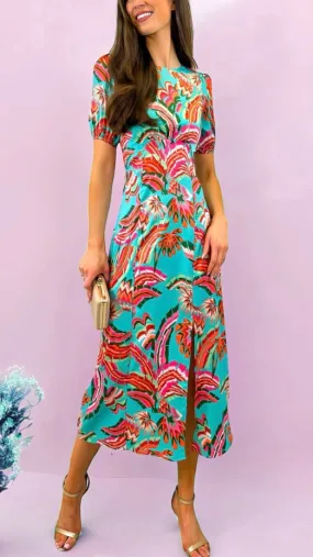 A1698 Becca Turquoise Print Midi Dress