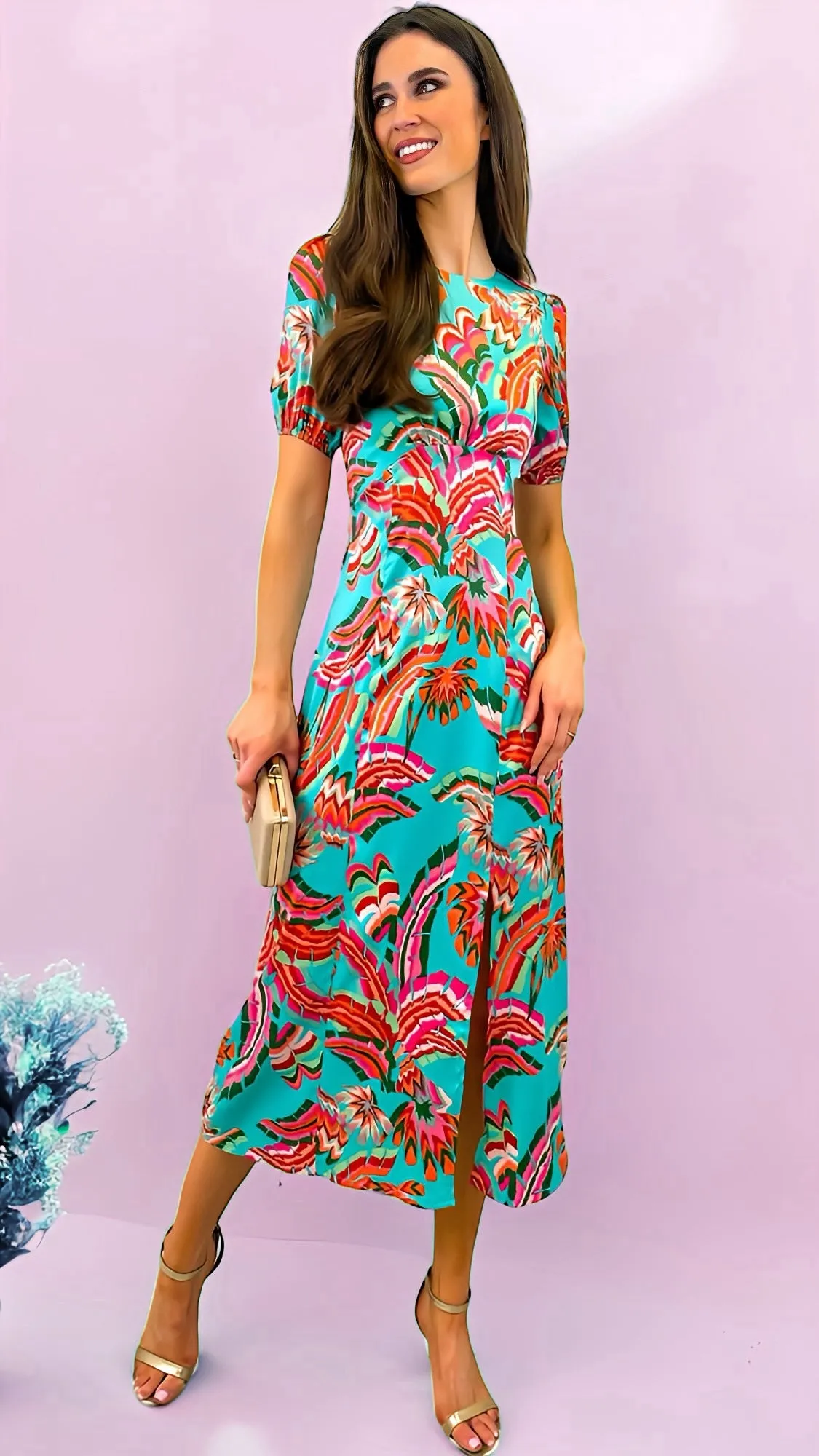 A1698 Becca Turquoise Print Midi Dress