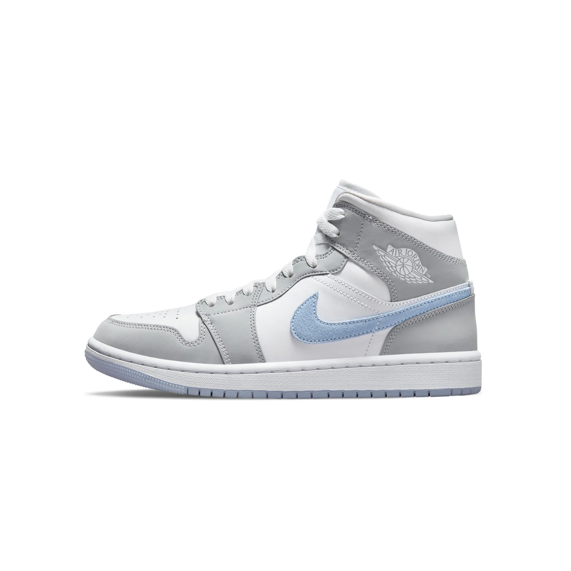 Air Jordan Womens 1 Mid Shoes White/Aluminum/Wolf Grey