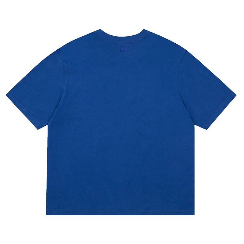 AMI Paris Oversized Logo-Appliquéd Cotton-Jersey T-Shirt Blue