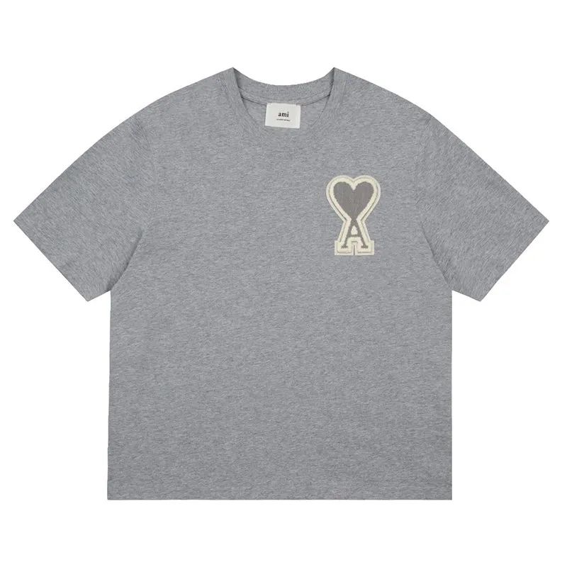 AMI Paris Oversized Logo-Appliquéd Cotton-Jersey T-Shirt Grey