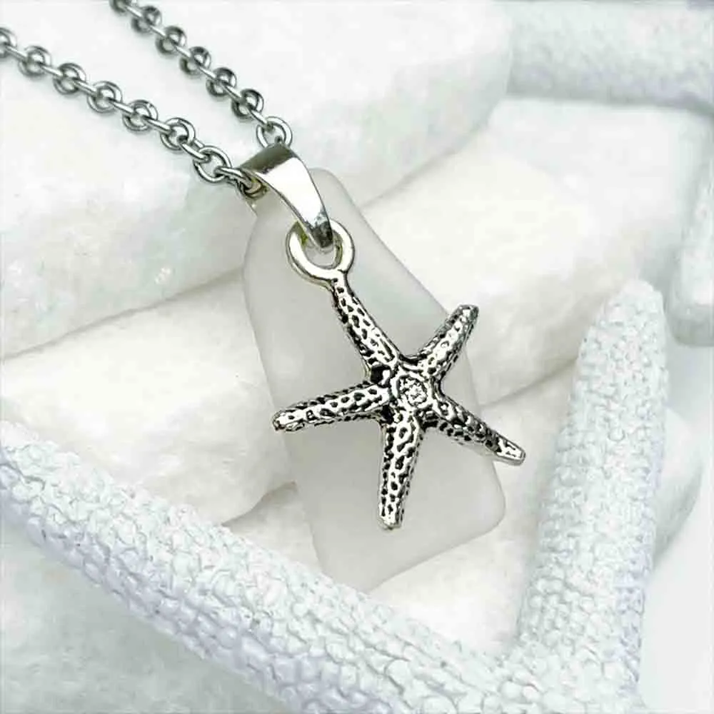 Angled Clear Sea Glass Pendant with Starfish Charm | 5244