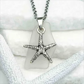 Angled Clear Sea Glass Pendant with Starfish Charm | 5244