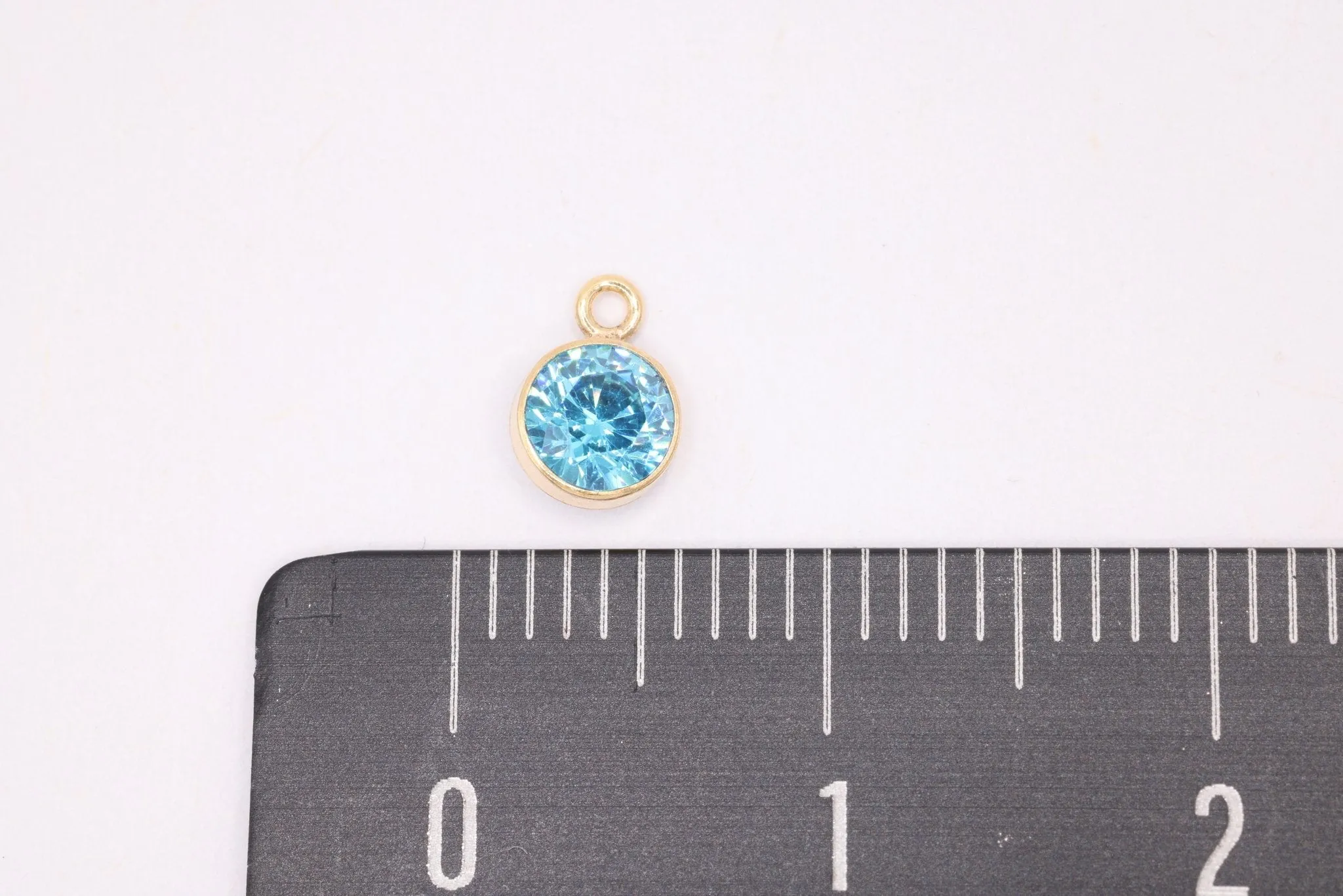 Aquamarine CZ Gold-Filled Wholesale Drop Charm, March Birthstone, Horizontal Bail