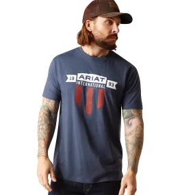 ARIAT Mens USA Banner Shield S/S Tee Navy Heather