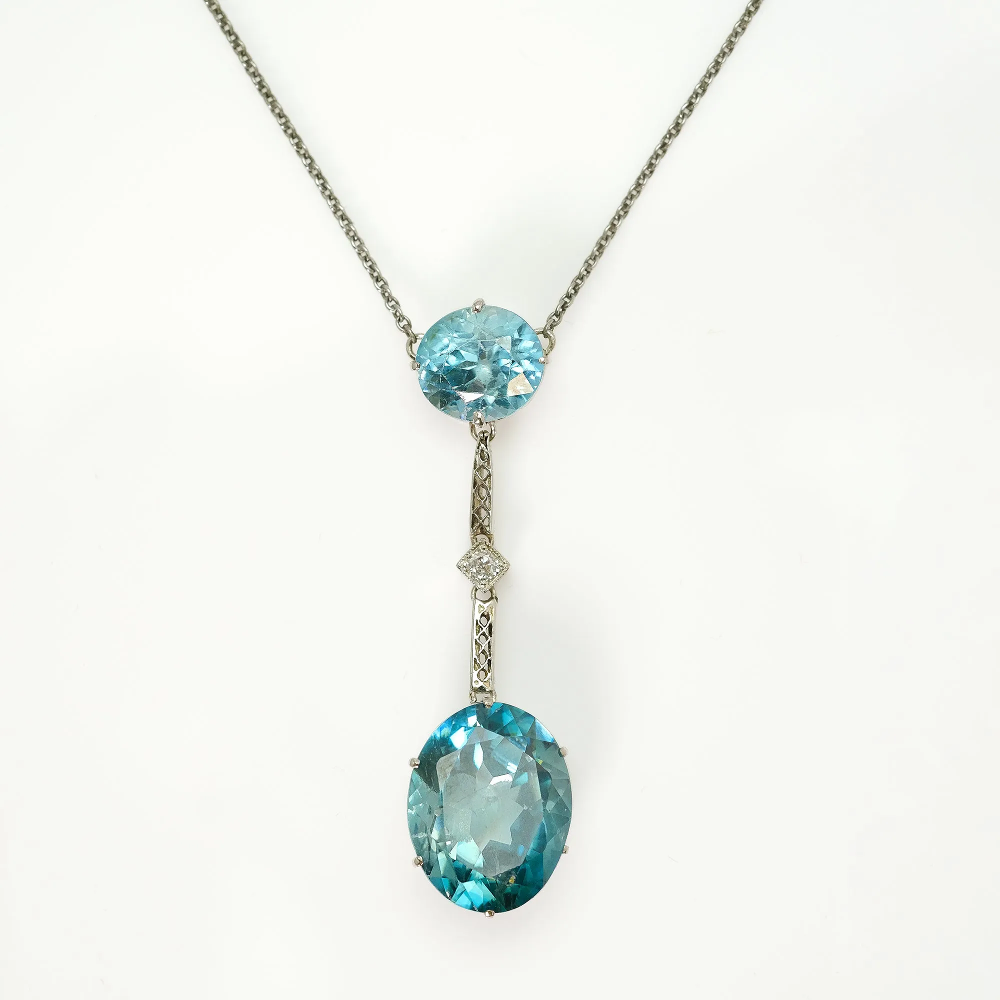 Art Deco Blue Zircon 9 carat White Gold Pendant