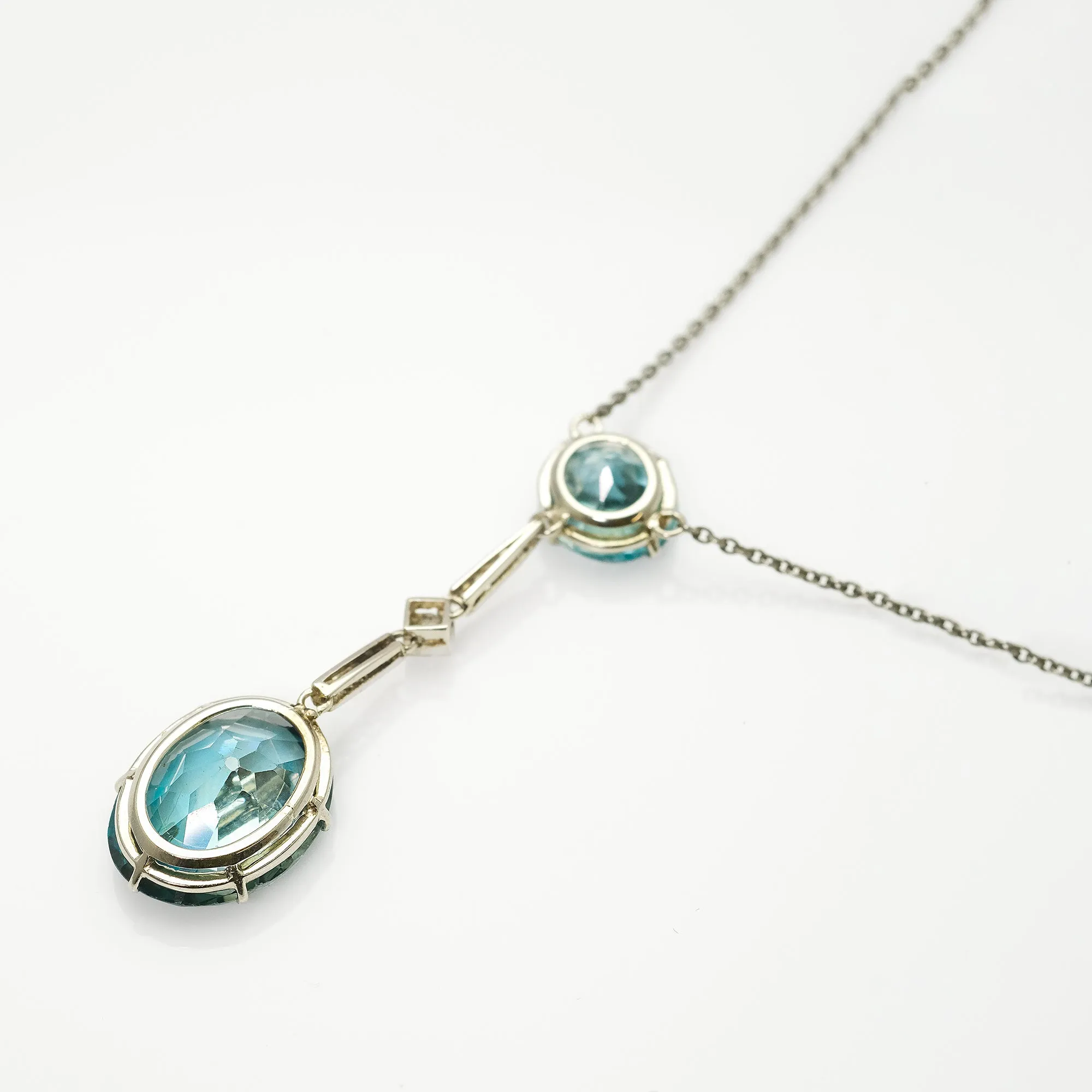 Art Deco Blue Zircon 9 carat White Gold Pendant