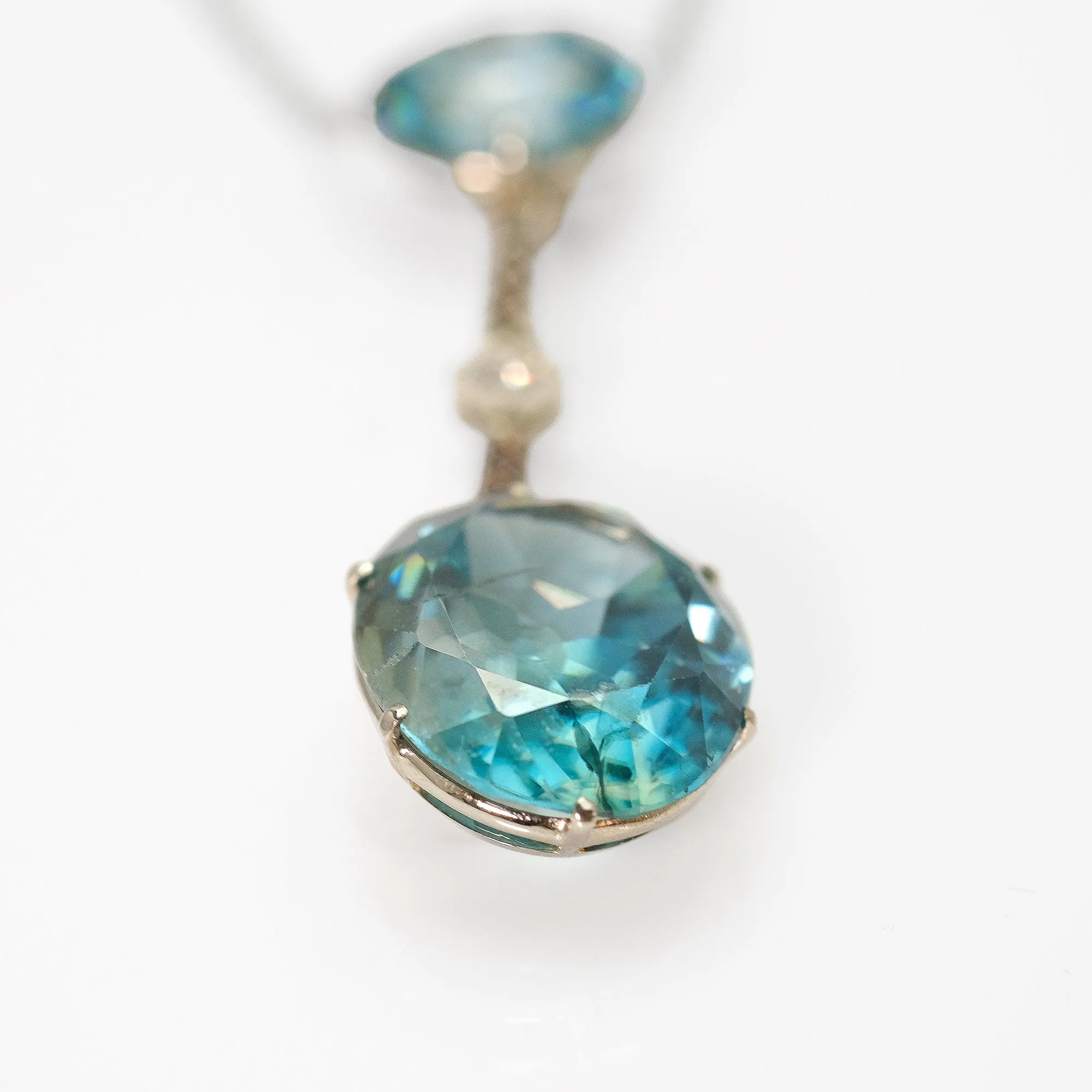 Art Deco Blue Zircon 9 carat White Gold Pendant