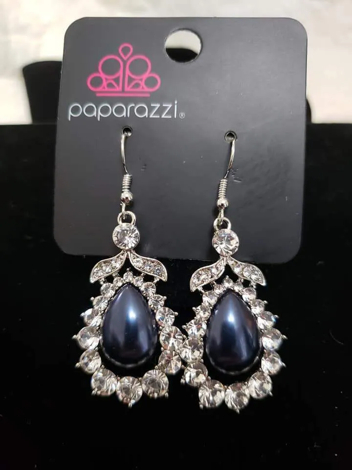 Award Winning Shimmer Navy Blue Pearl Teardrop Earrings - Paparazzi Accessories