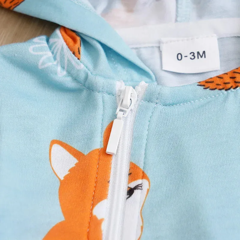 Baby Boy Blue Fox Animal Jumpsuit Rompers