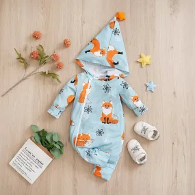 Baby Boy Blue Fox Animal Jumpsuit Rompers