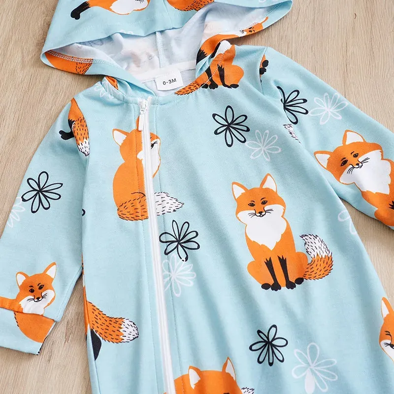 Baby Boy Blue Fox Animal Jumpsuit Rompers