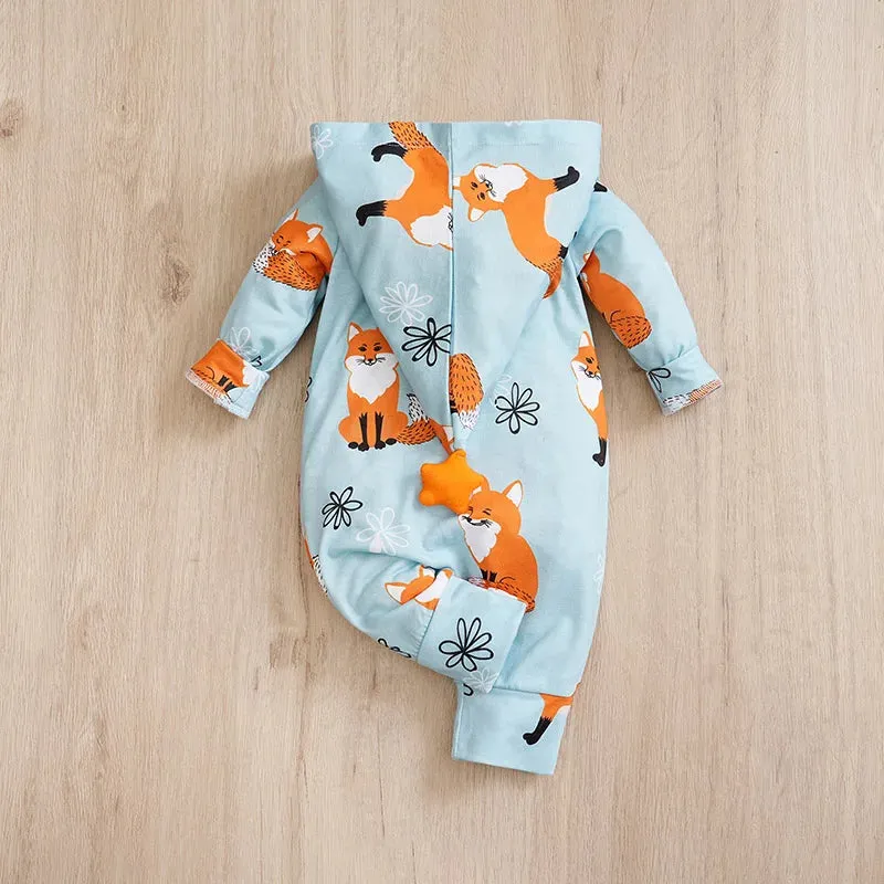 Baby Boy Blue Fox Animal Jumpsuit Rompers