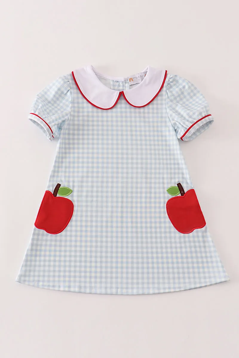 Blue apple applique plaid dress