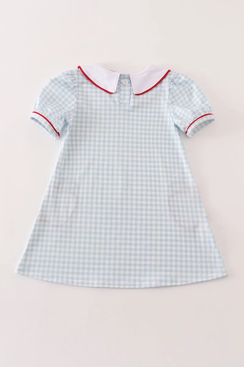 Blue apple applique plaid dress