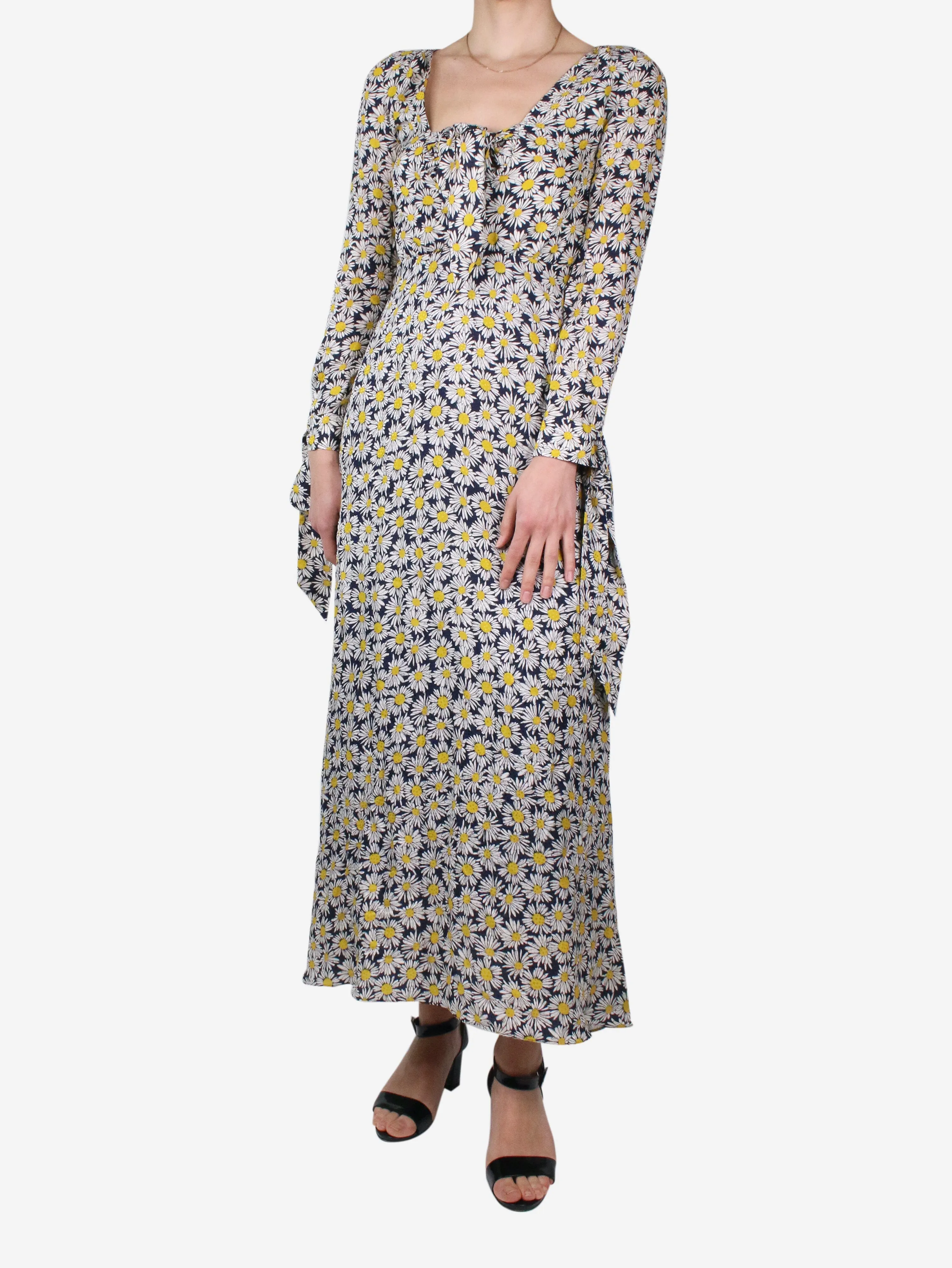 Blue daisy midi dress - size UK 8