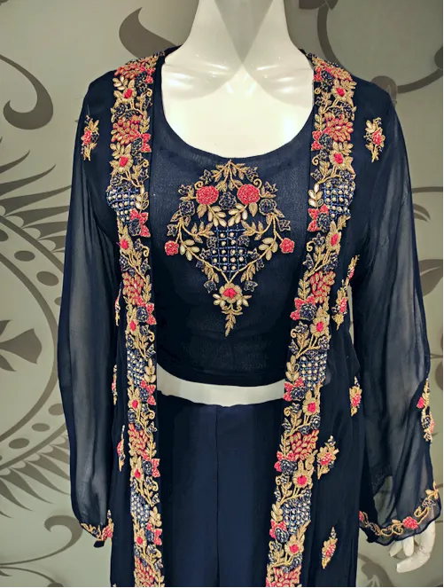 Blue Georgette Shrug with Plazzo