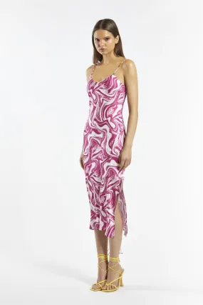 Bright-Pink Marble Cami Midi-Dress