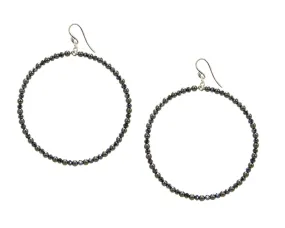 Chan Luu 2 Inch Hoop Earrings in Black Faux Pearl Crystal Mix and Silver