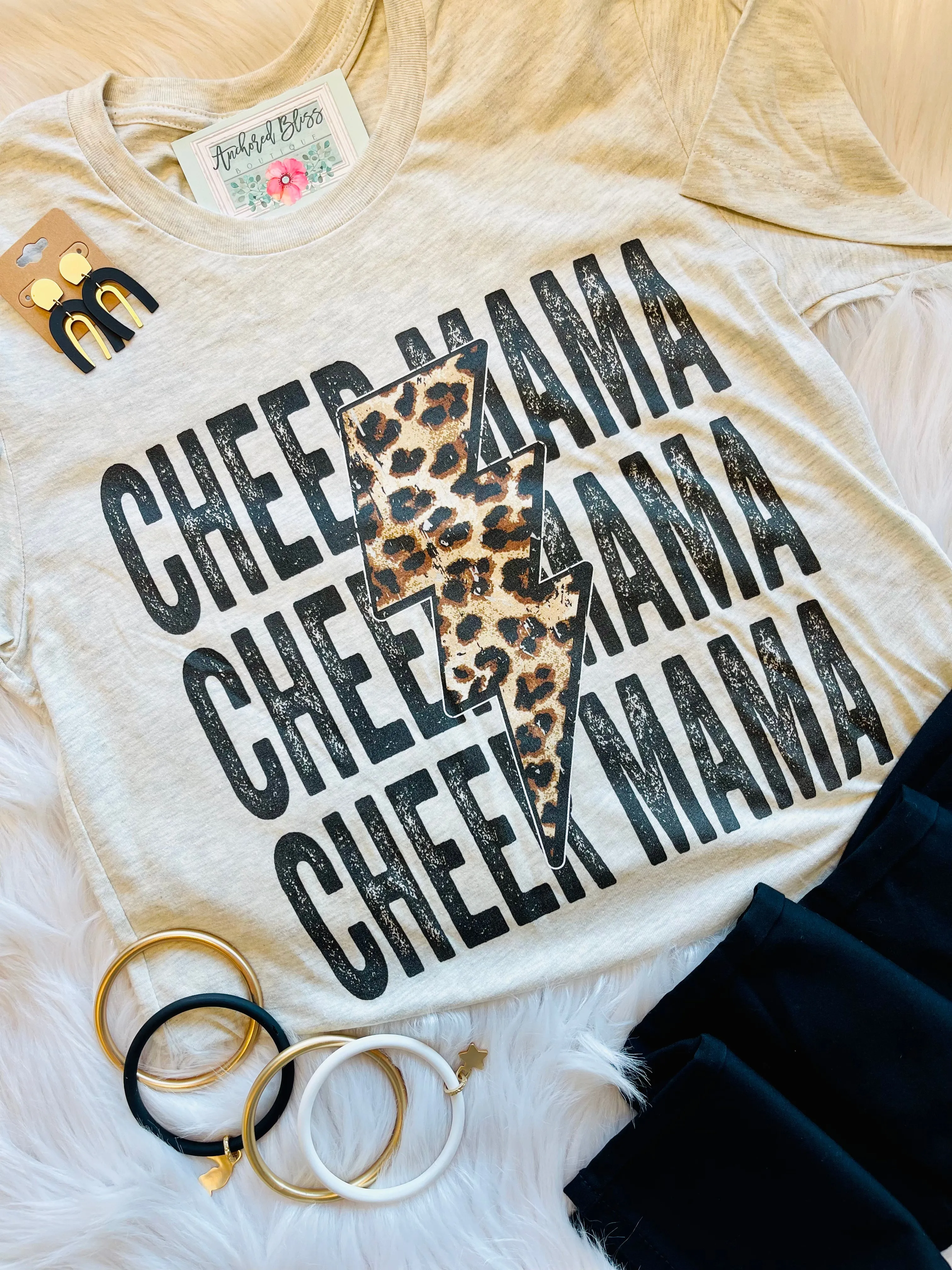 Cheer Mama Leopard Bolt Graphic Tee