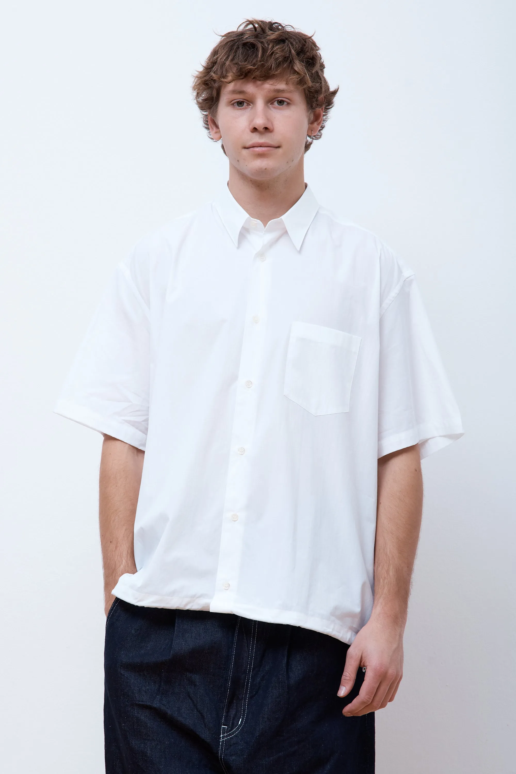 Cotton Drawstring SS Shirt White