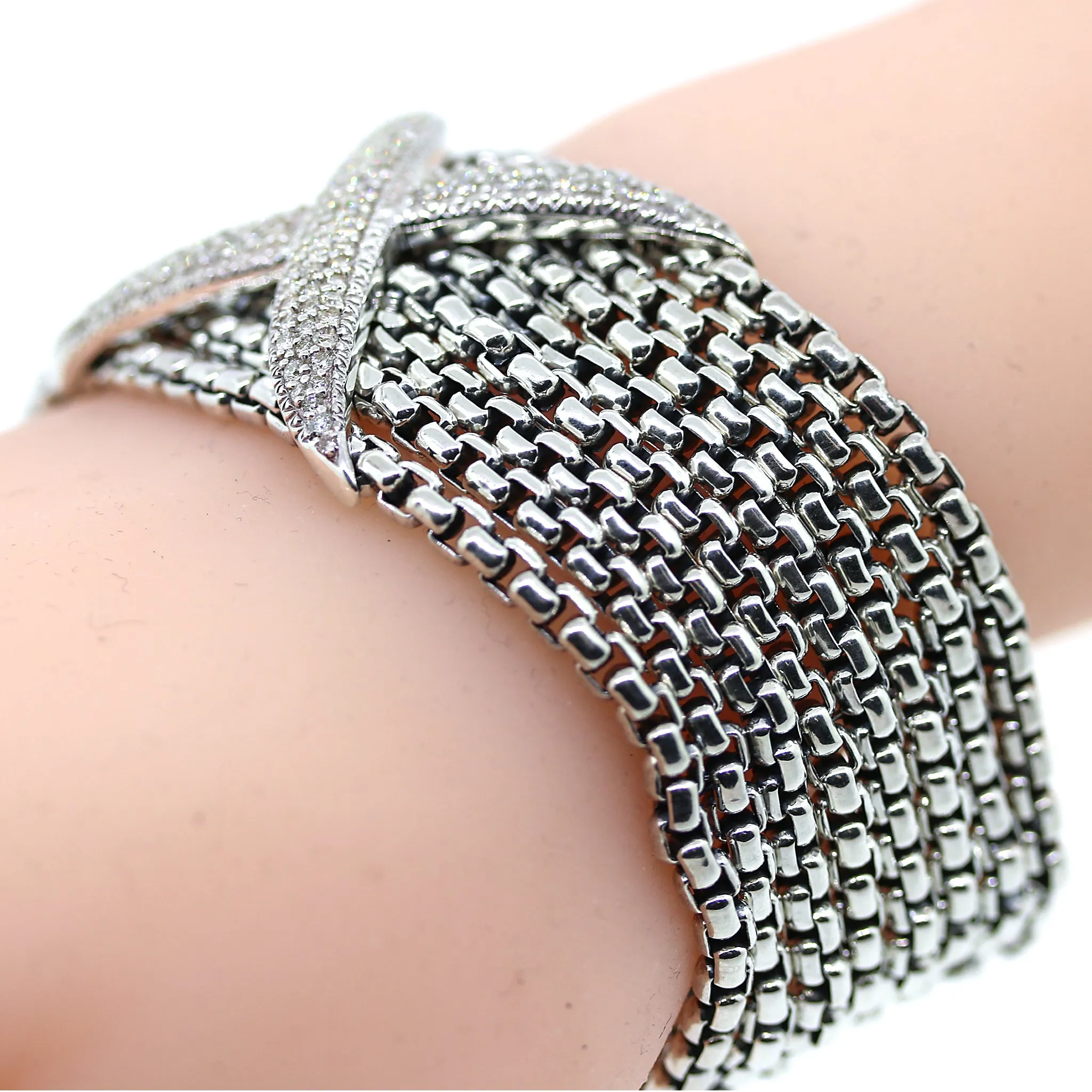 David Yurman 8 Row Diamond X Bracelet in Sterling Silver