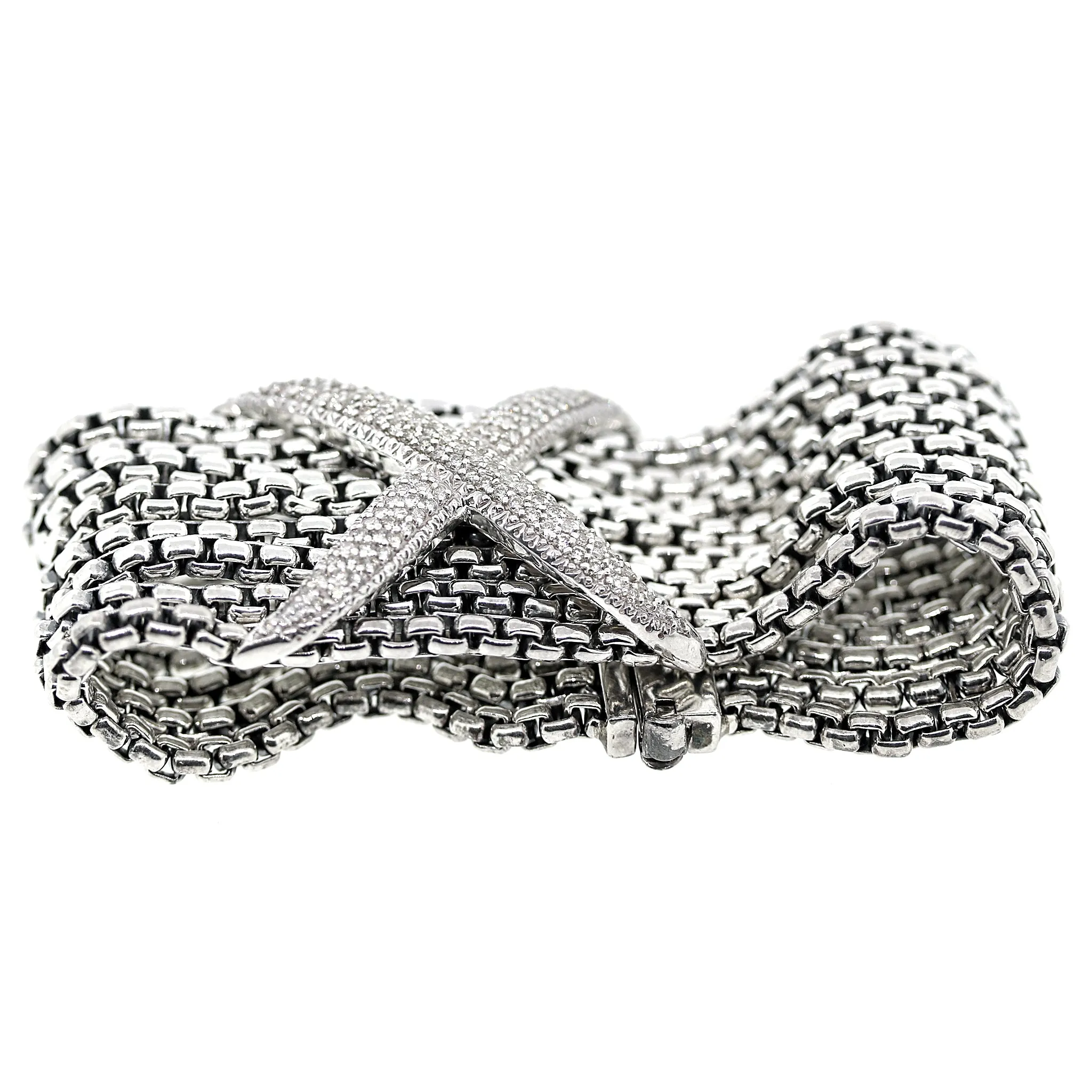 David Yurman 8 Row Diamond X Bracelet in Sterling Silver