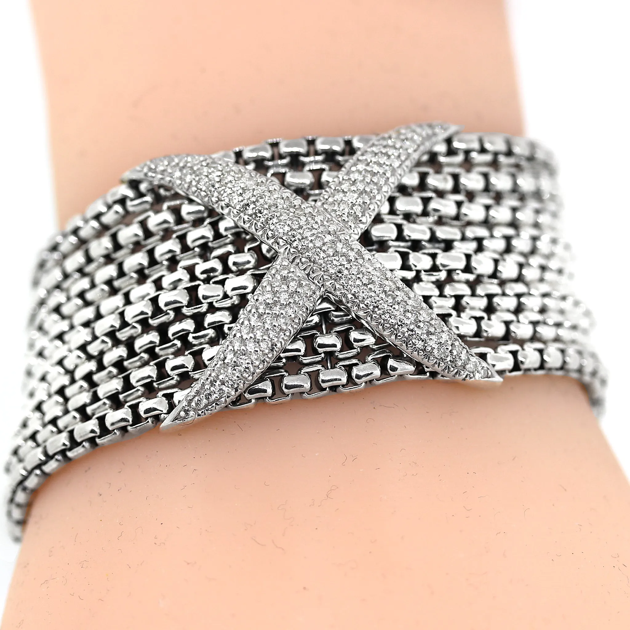 David Yurman 8 Row Diamond X Bracelet in Sterling Silver