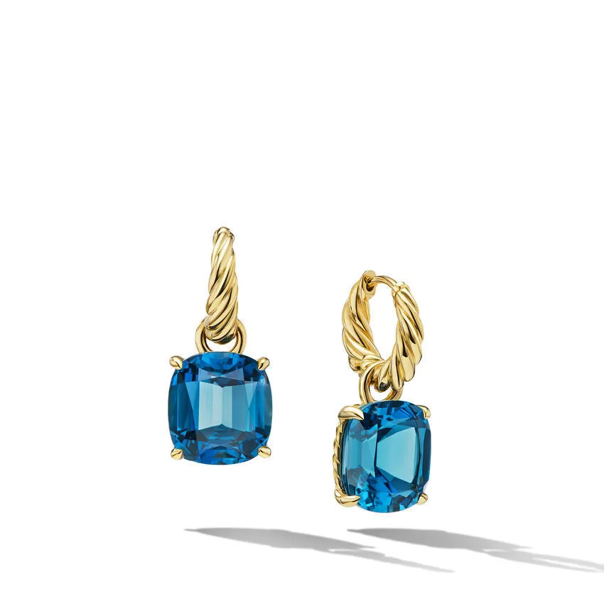 David Yurman Marbella Drop Earrings in 18K Yellow Gold with Hampton Blue Topaz, 25mm