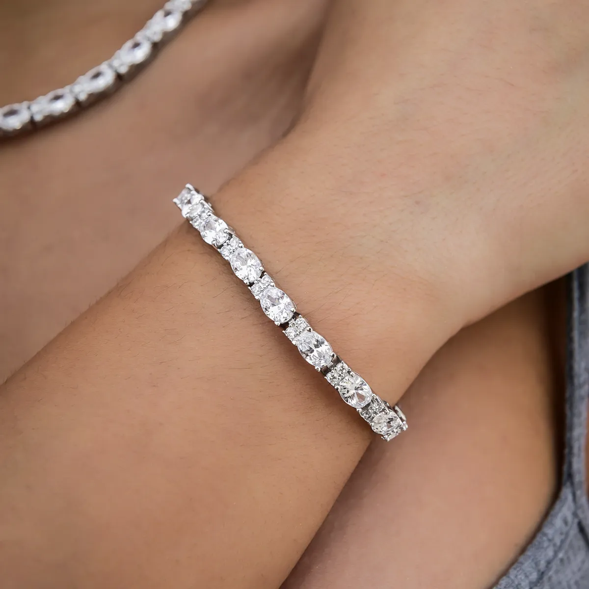 Diamond Mixed Oval Cut Tennis Necklace   Bracelet Bundle - 5mm