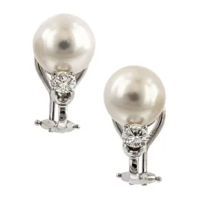 Estate Pearl & Diamond Earrings