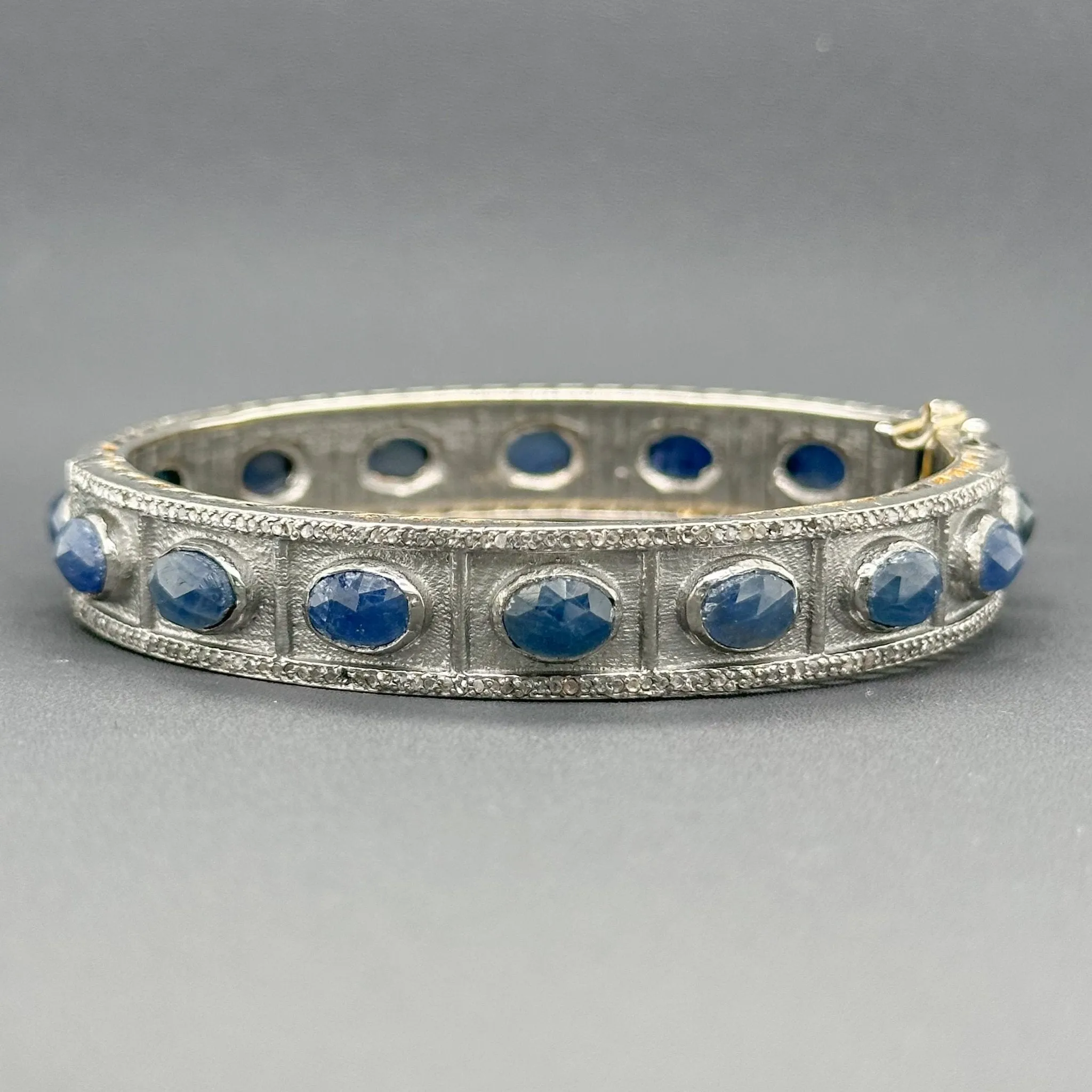 Estate SS 19.00ctw Sapphire & 1.13ctw H-I/SI1-2 Diamond Bangle Bracelet