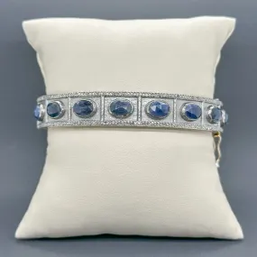 Estate SS 19.00ctw Sapphire & 1.13ctw H-I/SI1-2 Diamond Bangle Bracelet