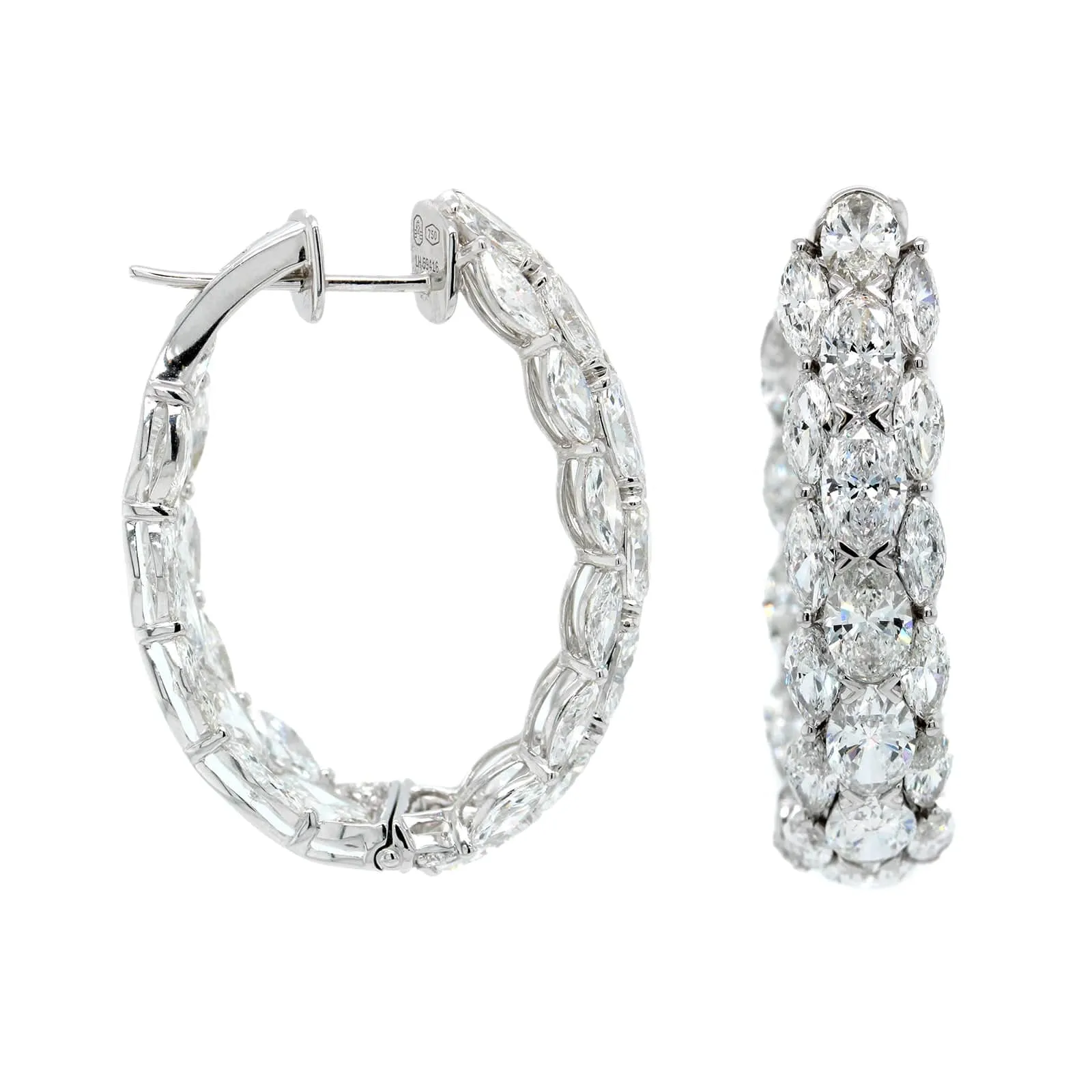 Etho Maria 18K White Gold 3 Row Inside Out Diamond Hoops