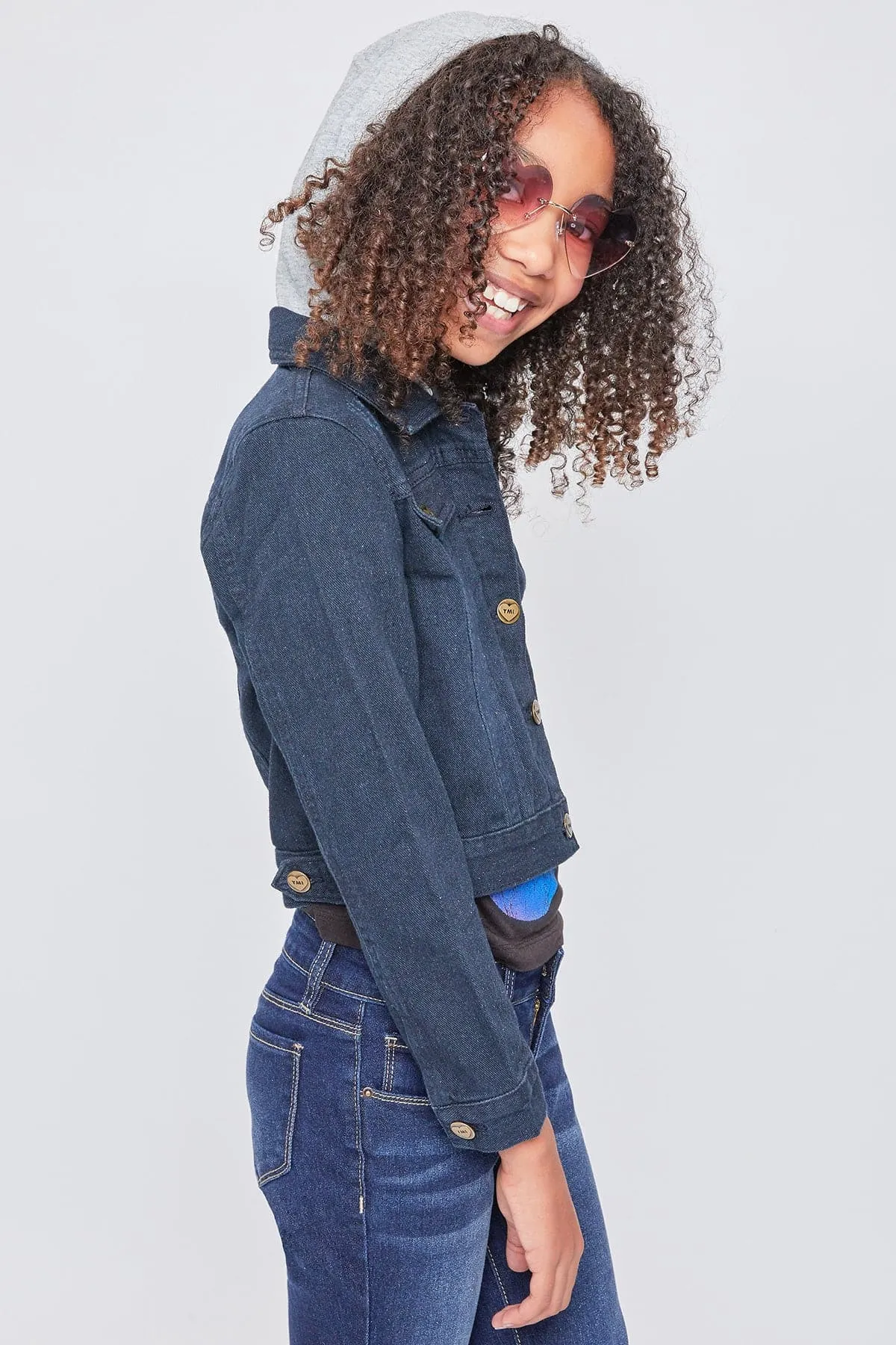 Girls Essential Denim Jacket With Removable Hoodie