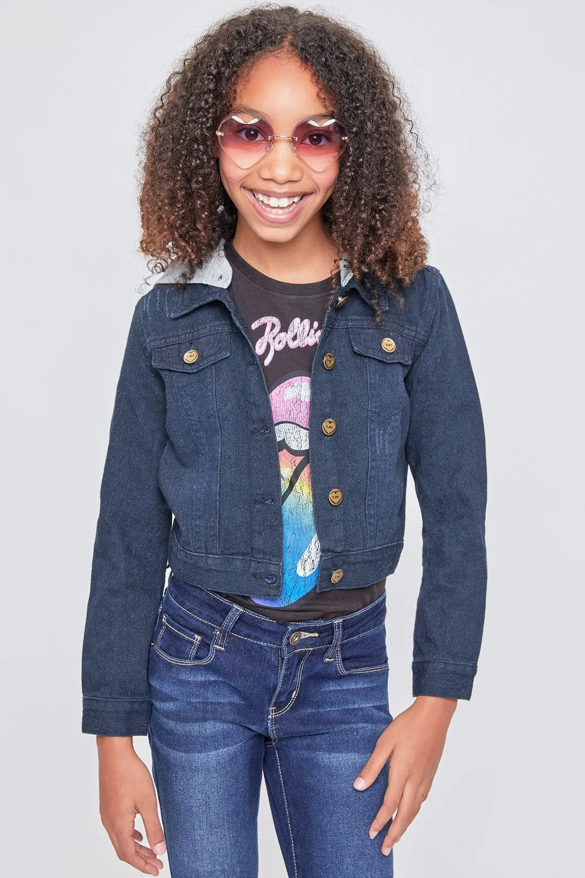 Girls Essential Denim Jacket With Removable Hoodie