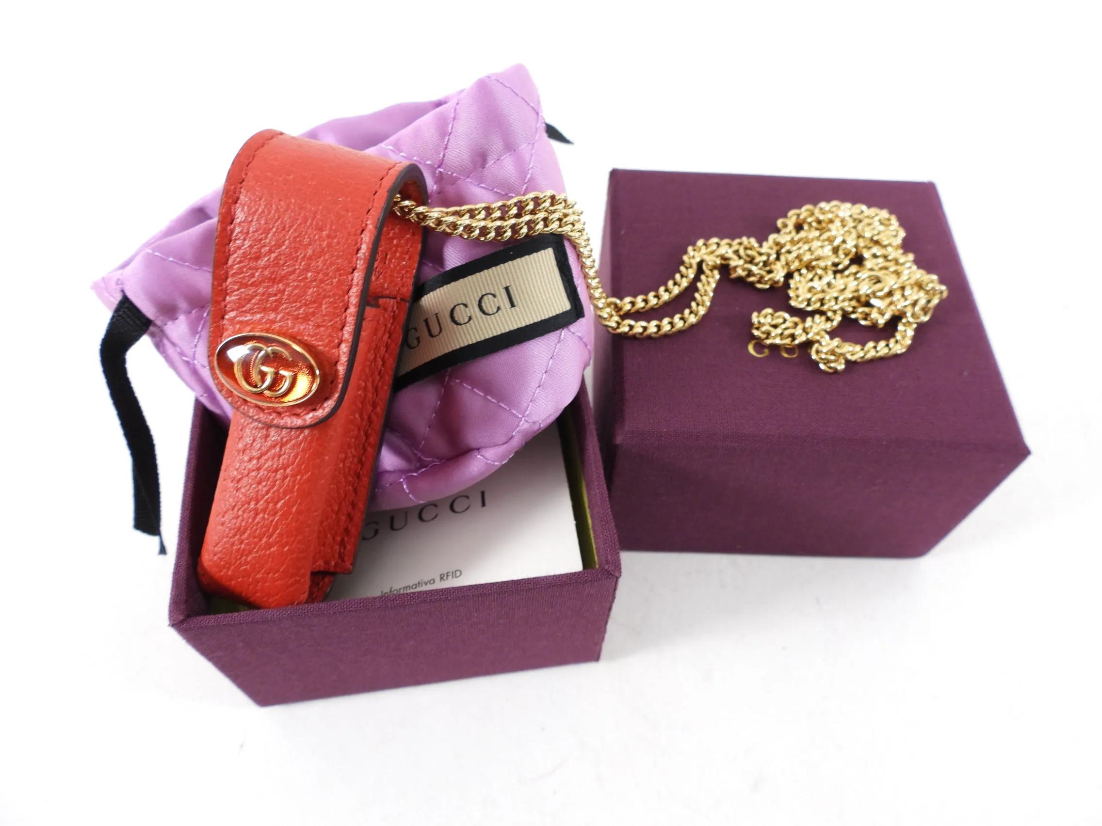 Gucci Red Leather Monogram Lipstick Holder