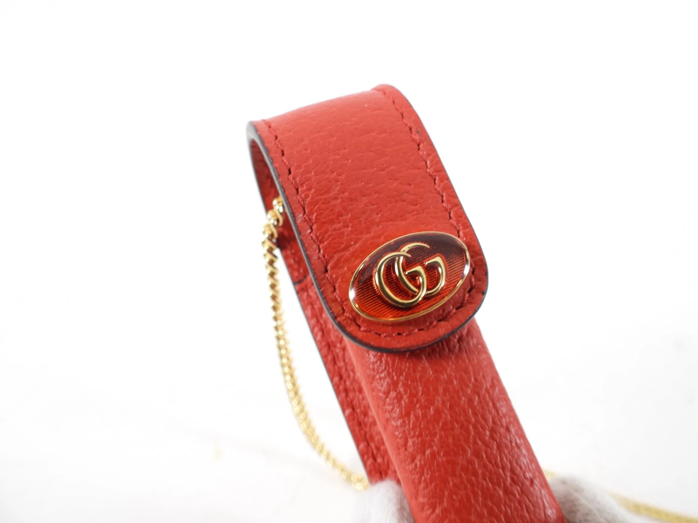 Gucci Red Leather Monogram Lipstick Holder